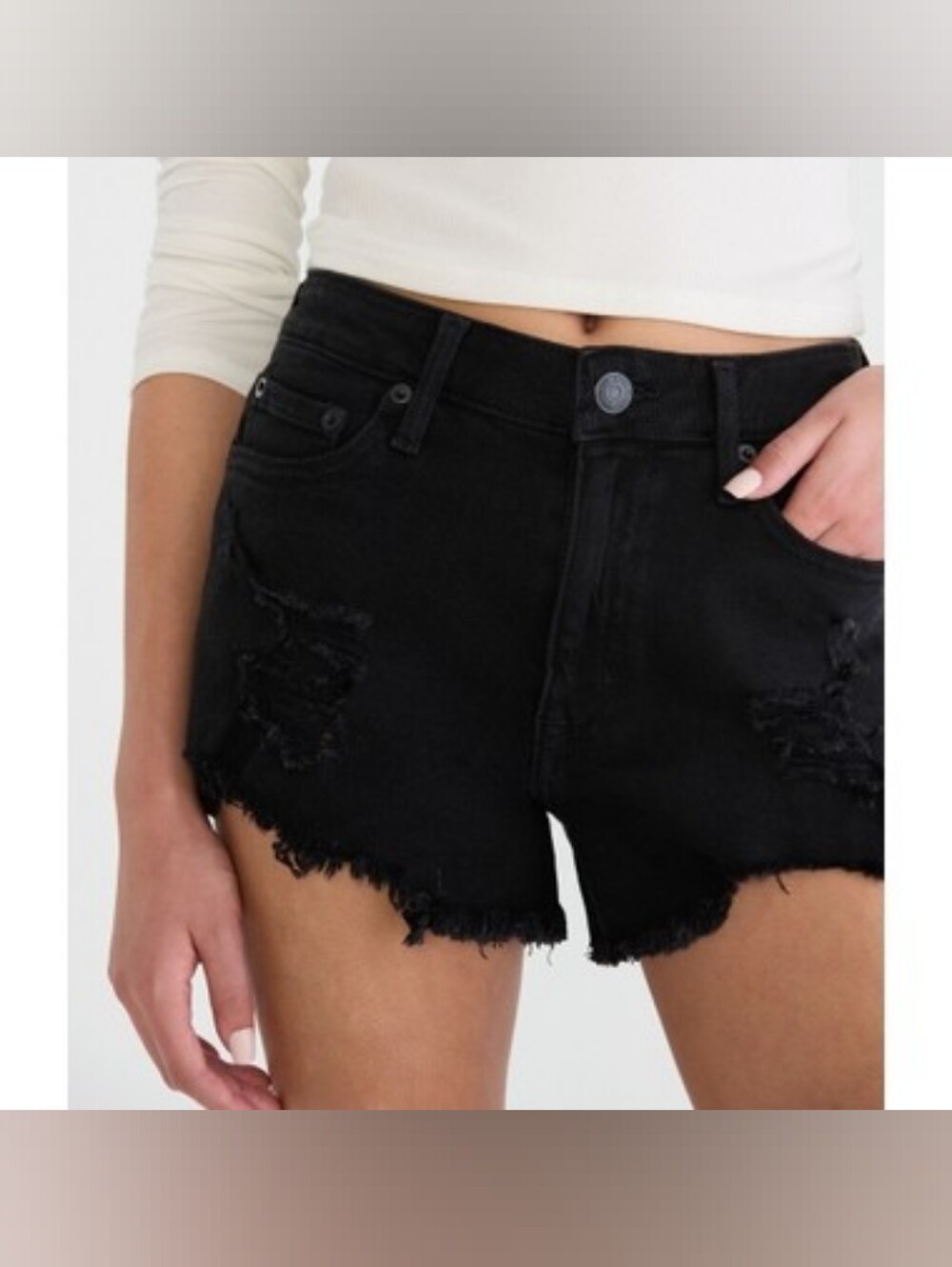 NWT Aeropostale Black Distressed Vintage High-Rise Short Jean Stretch Shorts